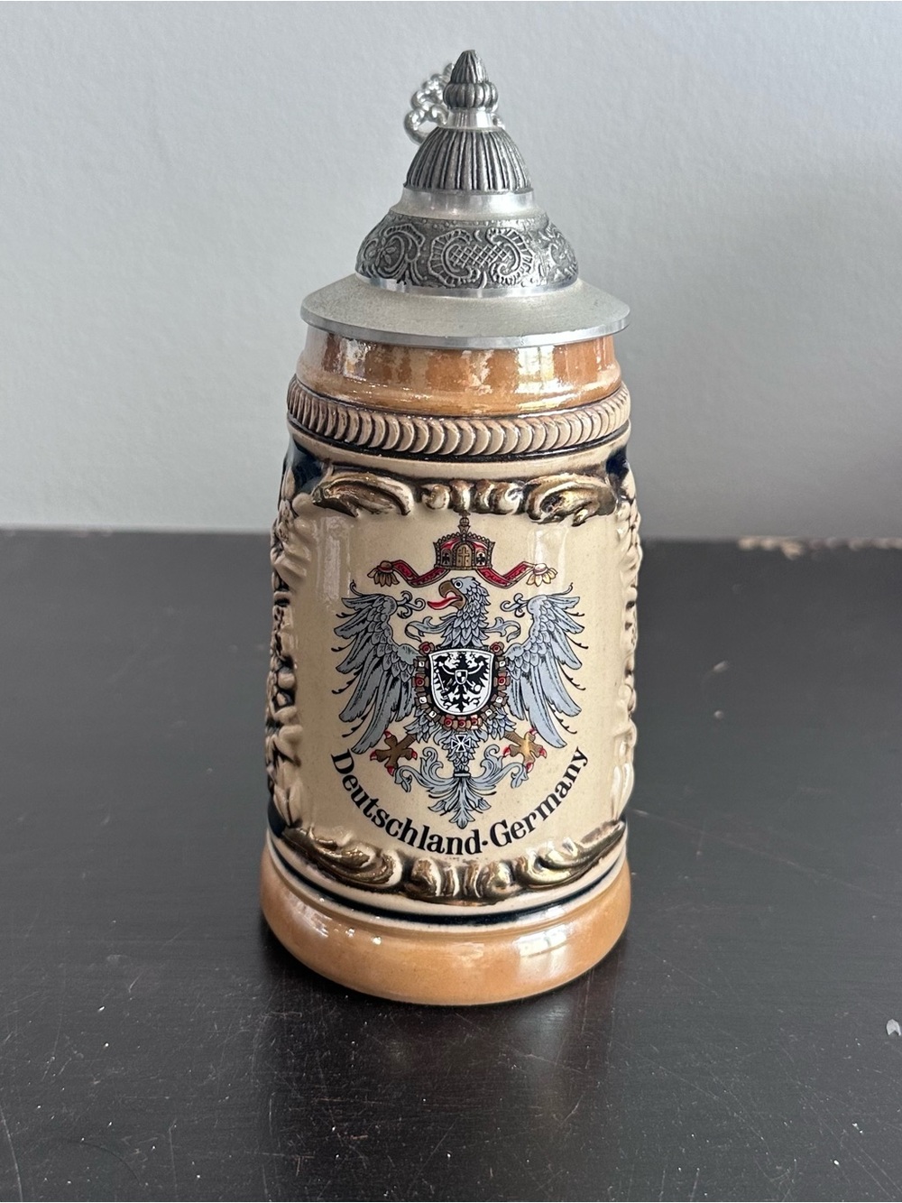Vintage Germany Lidded Beer Stein Ceramic Deutschland-Germany Eagle Crest